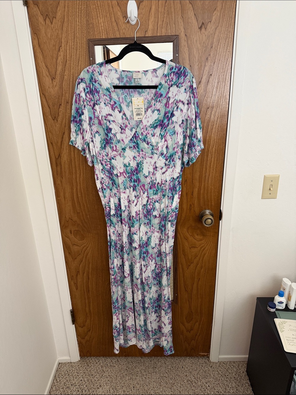 a new day White Maxi Dress with Teal and Purple Abstract Floral